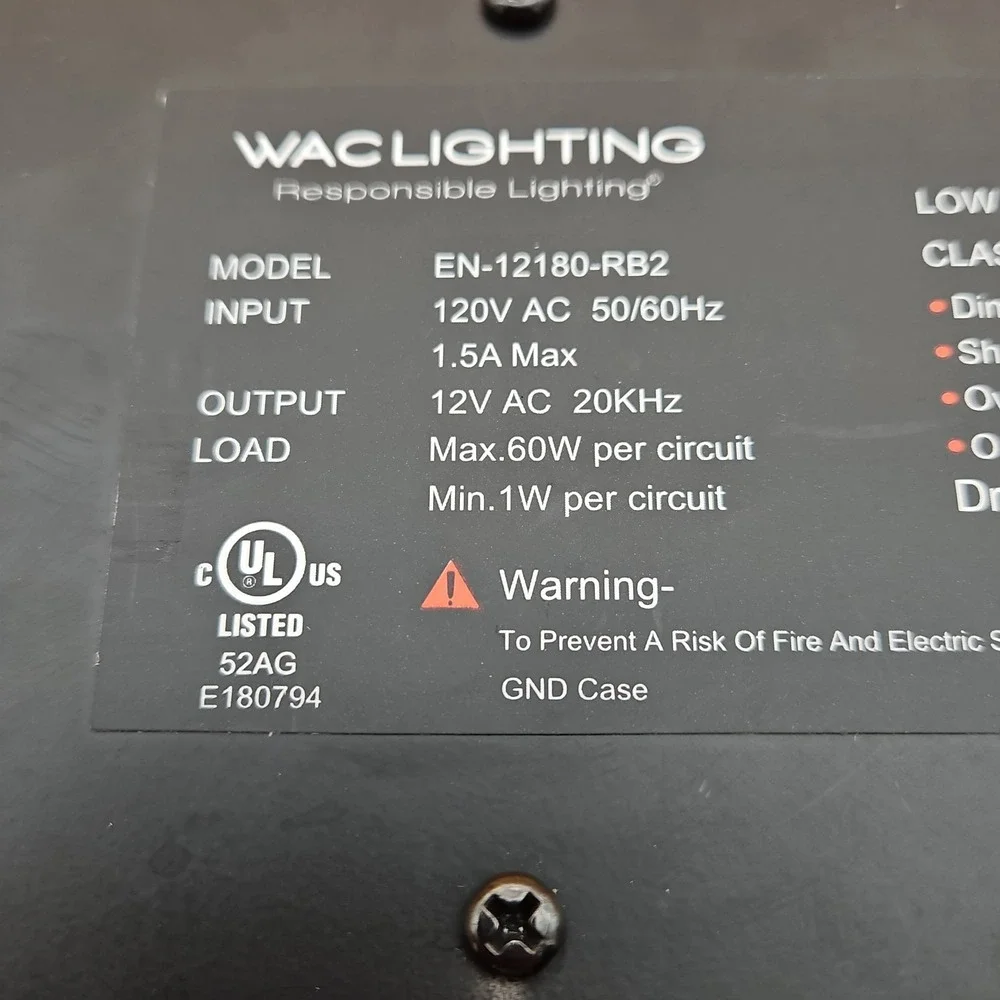 WAC Lighting EN-12180-RB2 120VAC 50/60Hz 12V AC 180w